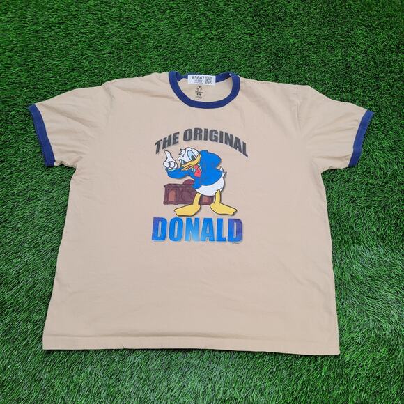 Disney Donald Duck Ringer Shirt XL 24x27 Beige Blue - Picture 1 of 15